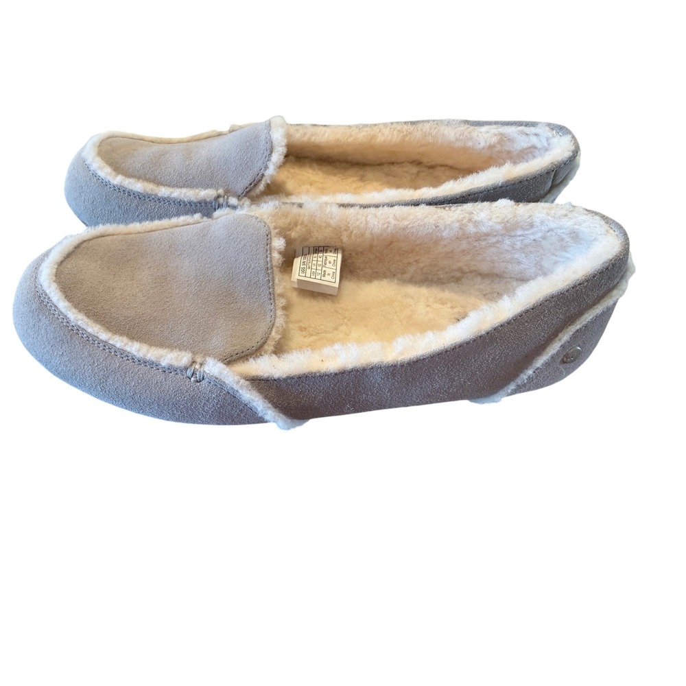 UGG‎ Women's Gray Suede Sheepskin Lined Moccasin Slippers Comfort Shoes Size 12